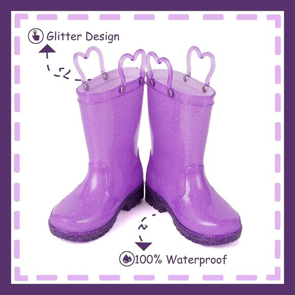 Outee Toddler Girls Rain Boot Purple Polyvinyl Chloride  Lightwight Waterproof - Picture 2 of 6